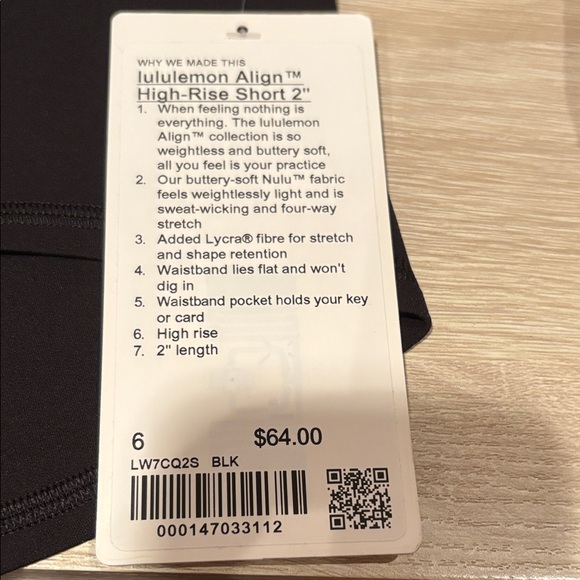 Lululemon Align High Rise Bike Short 2” Black Women's Shorts - Picture 2 of 4